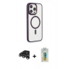 MARSİLYAN™- iPhone 15 Pro Max Kılıf Yankı Işık Özel Seri - Siyah Polymer Nano Ekran Koruyucu + Raze Metal Kamera Lens - GS