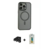 MARSİLYAN™- iPhone 15 Pro Max Kılıf Yankı Işık Özel Seri - Siyah Polymer Nano Ekran Koruyucu + Raze Metal Kamera Lens - TMGI