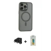 MARSİLYAN™- iPhone 15 Pro Max Kılıf Yankı Işık Özel Seri - Siyah Polymer Nano Ekran Koruyucu + Raze Metal Kamera Lens - SH
