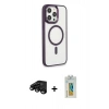 MARSİLYAN™- iPhone 15 Pro Max Kılıf Yankı Işık Özel Seri - Siyah Polymer Nano Ekran Koruyucu + Raze Metal Kamera Lens - SH