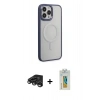 MARSİLYAN™- iPhone 15 Pro Max Kılıf Yankı Işık Özel Seri - Siyah Polymer Nano Ekran Koruyucu + Raze Metal Kamera Lens - TMGI