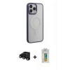 MARSİLYAN™- iPhone 15 Pro Max Kılıf Yankı Işık Özel Seri - Siyah Polymer Nano Ekran Koruyucu + Raze Metal Kamera Lens - SH