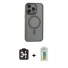 MARSİLYAN™- iPhone 15 Pro Max Kılıf Yankı Işık Özel Seri - Siyah Polymer Nano Ekran Koruyucu + PVD Metal Kamera Lens - TU