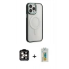 MARSİLYAN™- iPhone 15 Pro Max Kılıf Yankı Işık Özel Seri - Siyah Polymer Nano Ekran Koruyucu + PVD Metal Kamera Lens - TU
