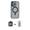 MARSİLYAN™- iPhone 15 Pro Max Kılıf Yankı Işık Özel Seri - Siyah Polymer Nano Ekran Koruyucu + PVD Metal Kamera Lens - TU