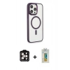 MARSİLYAN™- iPhone 15 Pro Max Kılıf Yankı Işık Özel Seri - Siyah Polymer Nano Ekran Koruyucu + PVD Metal Kamera Lens - TU
