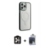 MARSİLYAN™- iPhone 15 Pro Max Kılıf Yankı Işık Özel Seri - Siyah Vanessa Magic Cam + Turuncu PVD Metal Kamera Lens