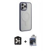 MARSİLYAN™- iPhone 15 Pro Max Kılıf Yankı Işık Özel Seri - Siyah Vanessa Magic Cam + Turuncu PVD Metal Kamera Lens