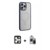 MARSİLYAN™- iPhone 15 Pro Max Kılıf Yankı Işık Özel Seri - Siyah Vanessa Magic Hayalet Cam + PVD Metal Kamera Lens - GS