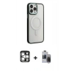 MARSİLYAN™- iPhone 15 Pro Max Kılıf Yankı Işık Özel Seri - Siyah Vanessa Magic Hayalet Cam + PVD Metal Kamera Lens - GS
