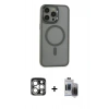 MARSİLYAN™- iPhone 15 Pro Max Kılıf Yankı Işık Özel Seri - Siyah Vanessa Magic Hayalet Cam + PVD Metal Kamera Lens - GS
