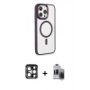 MARSİLYAN™- iPhone 15 Pro Max Kılıf Yankı Işık Özel Seri - Siyah Vanessa Magic Hayalet Cam + PVD Metal Kamera Lens - LT