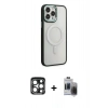 MARSİLYAN™- iPhone 15 Pro Max Kılıf Yankı Işık Özel Seri - Siyah Vanessa Magic Hayalet Cam + PVD Metal Kamera Lens - LT