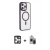 MARSİLYAN™- iPhone 15 Pro Max Kılıf Yankı Işık Özel Seri - Siyah Vanessa Magic Hayalet Cam + PVD Metal Kamera Lens - GS