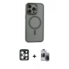 MARSİLYAN™- iPhone 15 Pro Max Kılıf Yankı Işık Özel Seri - Siyah Vanessa Magic Hayalet Cam + PVD Metal Kamera Lens - LT