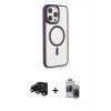 MARSİLYAN™- iPhone 15 Pro Max Kılıf Yankı Işık Özel Seri - Siyah Vanessa Magic Hayalet Cam + Siyah Raze Metal Kamera Lens