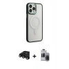MARSİLYAN™- iPhone 15 Pro Max Kılıf Yankı Işık Özel Seri - Siyah Vanessa Magic Hayalet Cam + Siyah Raze Metal Kamera Lens