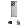 MARSİLYAN™- iPhone 15 Pro Max Kılıf Yankı Işık Özel Seri - Siyah Vanessa Magic Hayalet Cam + Raze Metal Kamera Lens - TMGI