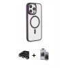 MARSİLYAN™- iPhone 15 Pro Max Kılıf Yankı Işık Özel Seri - Siyah Vanessa Magic Hayalet Cam + Raze Metal Kamera Lens - TMGI