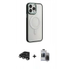 MARSİLYAN™- iPhone 15 Pro Max Kılıf Yankı Işık Özel Seri - Siyah Vanessa Magic Hayalet Cam + Raze Metal Kamera Lens - TMGI