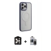 MARSİLYAN™- iPhone 15 Pro Max Kılıf Yankı Işık Özel Seri - Siyah Vanessa Magic Hayalet Cam + PVD Metal Kamera Lens - TU