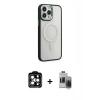 MARSİLYAN™- iPhone 15 Pro Max Kılıf Yankı Işık Özel Seri - Siyah Vanessa Magic Hayalet Cam + PVD Metal Kamera Lens - TU
