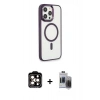 MARSİLYAN™- iPhone 15 Pro Max Kılıf Yankı Işık Özel Seri - Siyah Vanessa Magic Hayalet Cam + PVD Metal Kamera Lens - TU