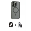 MARSİLYAN™- iPhone 15 Pro Max Kılıf Yankı Işık Özel Seri - Siyah Vanessa Magic Hayalet Cam + PVD Metal Kamera Lens - TU
