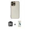MARSİLYAN™- iPhone 15 Pro Max Kılıf Yankı Serisi - Şeffaf Pasifik Cam Ekran Koruyucu + PVD Metal Kamera Lens - TU