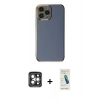 MARSİLYAN™- iPhone 15 Pro Max Kılıf Yankı Serisi - Şeffaf Pasifik Cam Ekran Koruyucu + PVD Metal Kamera Lens - GI