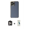 MARSİLYAN™- iPhone 15 Pro Max Kılıf Yankı Serisi - Şeffaf Pasifik Cam Ekran Koruyucu + Turuncu PVD Metal Kamera Lens