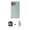 MARSİLYAN™- iPhone 15 Pro Max Kılıf Yankı Serisi - Şeffaf Pasifik Cam Ekran Koruyucu + Turuncu PVD Metal Kamera Lens