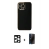 MARSİLYAN™- iPhone 15 Pro Max Kılıf Yankı Serisi - Siyah 3D Antistatik Hayalet Cam Ekran Koruyucu + PVD Metal Kamera Lens - LT