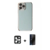 MARSİLYAN™- iPhone 15 Pro Max Kılıf Yankı Serisi - Siyah 3D Antistatik Hayalet Cam Ekran Koruyucu + PVD Metal Kamera Lens - LT