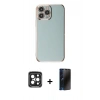 MARSİLYAN™- iPhone 15 Pro Max Kılıf Yankı Serisi - Siyah 3D Antistatik Hayalet Cam Ekran Koruyucu + PVD Metal Kamera Lens - SH