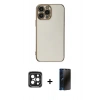 MARSİLYAN™- iPhone 15 Pro Max Kılıf Yankı Serisi - Siyah 3D Antistatik Hayalet Cam Ekran Koruyucu + PVD Metal Kamera Lens - SH