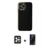 MARSİLYAN™- iPhone 15 Pro Max Kılıf Yankı Serisi - Siyah 3D Antistatik Hayalet Cam Ekran Koruyucu + PVD Metal Kamera Lens - SH