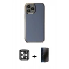 MARSİLYAN™- iPhone 15 Pro Max Kılıf Yankı Serisi - Siyah 3D Antistatik Hayalet Cam Ekran Koruyucu + PVD Metal Kamera Lens - SH