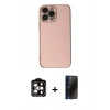MARSİLYAN™- iPhone 15 Pro Max Kılıf Yankı Serisi - Siyah 3D Antistatik Hayalet Cam Ekran Koruyucu + Turuncu PVD Metal Kamera Lens
