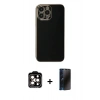 MARSİLYAN™- iPhone 15 Pro Max Kılıf Yankı Serisi - Siyah 3D Antistatik Hayalet Cam Ekran Koruyucu + Turuncu PVD Metal Kamera Lens