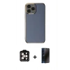 MARSİLYAN™- iPhone 15 Pro Max Kılıf Yankı Serisi - Siyah 3D Antistatik Hayalet Cam Ekran Koruyucu + Turuncu PVD Metal Kamera Lens