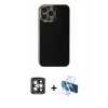MARSİLYAN™- iPhone 15 Pro Max Kılıf Yankı Serisi - Siyah 3D Antistatik Seramik Nano Ekran Koruyucu + PVD Metal Kamera Lens - GI