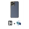 MARSİLYAN™- iPhone 15 Pro Max Kılıf Yankı Serisi - Siyah 3D Antistatik Seramik Nano Ekran Koruyucu + Gümüş PVD Metal Kamera Lens