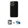 MARSİLYAN™- iPhone 15 Pro Max Kılıf Yankı Serisi - Siyah 3D Antistatik Seramik Nano Ekran Koruyucu + PVD Metal Kamera Lens - GS