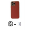 MARSİLYAN™- iPhone 15 Pro Max Kılıf Yankı Serisi - Siyah Bilvis 0.18mm Plus Cam Ekran Koruyucu + Gümüş PVD Metal Kamera Lens