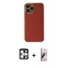 MARSİLYAN™- iPhone 15 Pro Max Kılıf Yankı Serisi - Siyah Bilvis 3D Mat Cam Ekran Koruyucu + PVD Metal Kamera Lens - GS