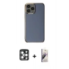 MARSİLYAN™- iPhone 15 Pro Max Kılıf Yankı Serisi - Siyah Bilvis 3D Mat Cam Ekran Koruyucu + Lacivert PVD Metal Kamera Lens