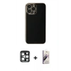 MARSİLYAN™- iPhone 15 Pro Max Kılıf Yankı Serisi - Siyah Bilvis 3D Mat Cam Ekran Koruyucu + Lacivert PVD Metal Kamera Lens