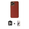 MARSİLYAN™- iPhone 15 Pro Max Kılıf Yankı Serisi - Siyah Bilvis 3D Mat Cam Ekran Koruyucu + PVD Metal Kamera Lens - TU