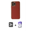 MARSİLYAN™- iPhone 15 Pro Max Kılıf Yankı Serisi - Siyah Bilvis 5in1 3D Magic Cam Ekran Koruyucu + Gri PVD Metal Kamera Lens